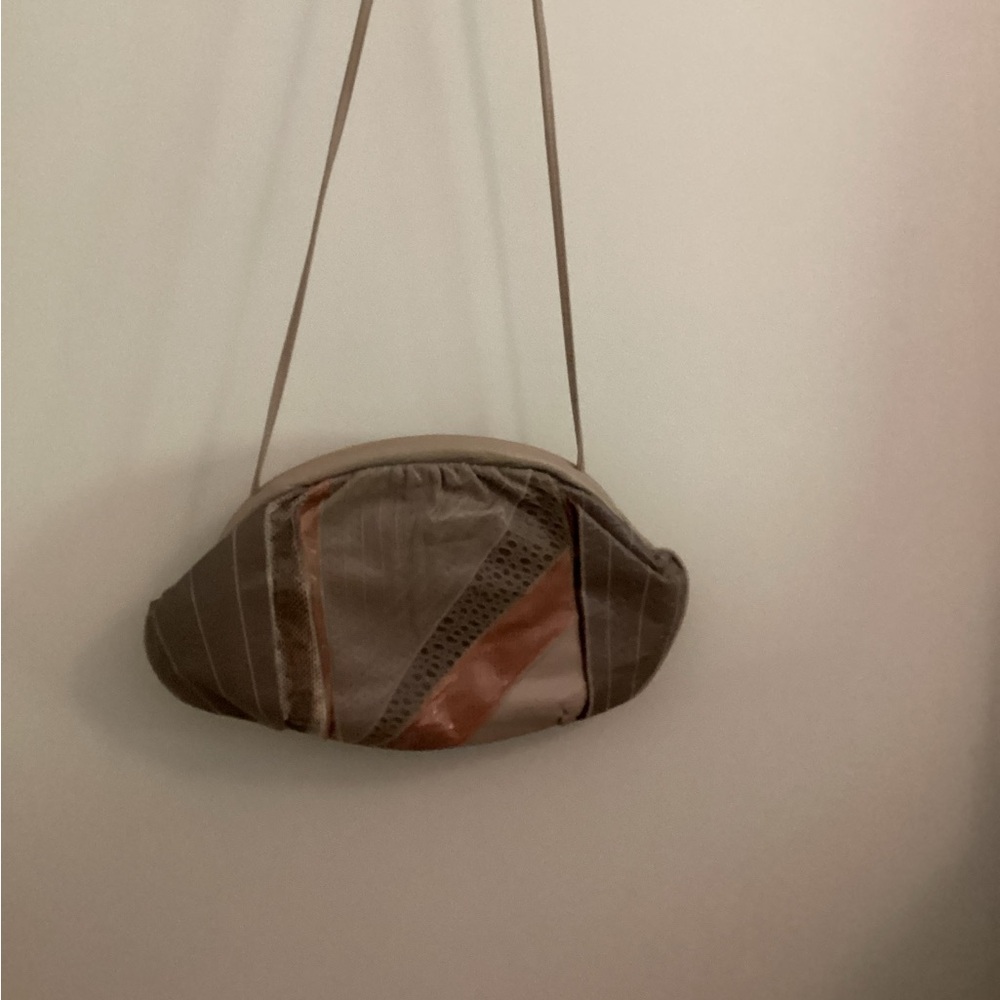 Vintage Taupe and Brown Leather Crossbody Bag or Clutch